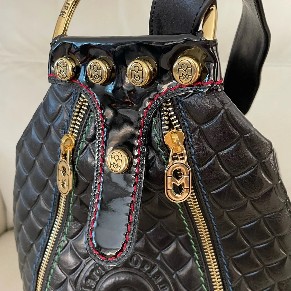 MARINO ORLANDI Italy XL BLACK ShoulderBag/Tote converts to Sling Emboss Leather - Picture 8 of 15